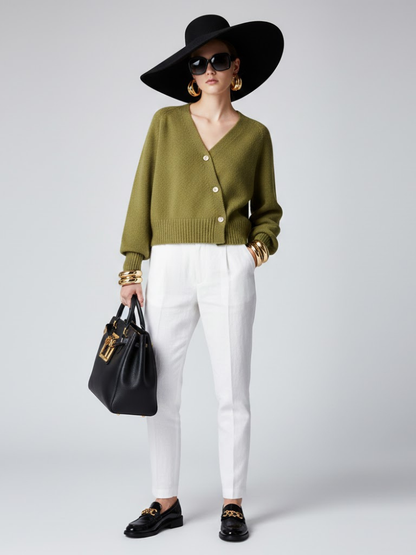 Olive Cropped Knit Cardigan LUDLOW – BYMANYC® New York