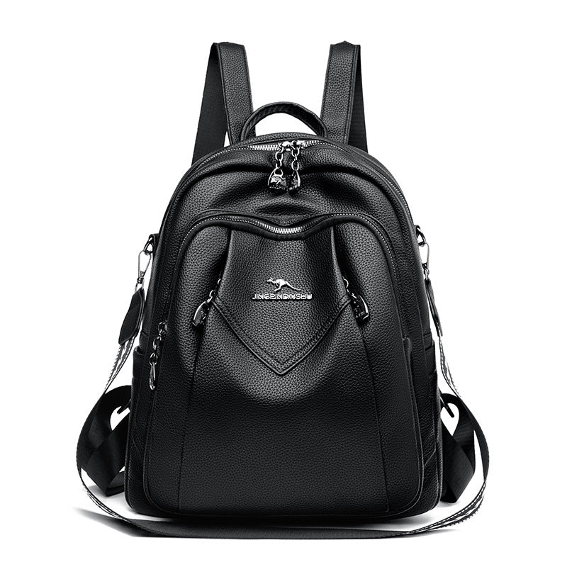 Geometric Patchwork Genuine Leather Exquisite Student Kangaroo Backpack