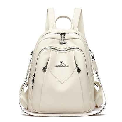 Geometric Patchwork Genuine Leather Exquisite Student Kangaroo Backpack